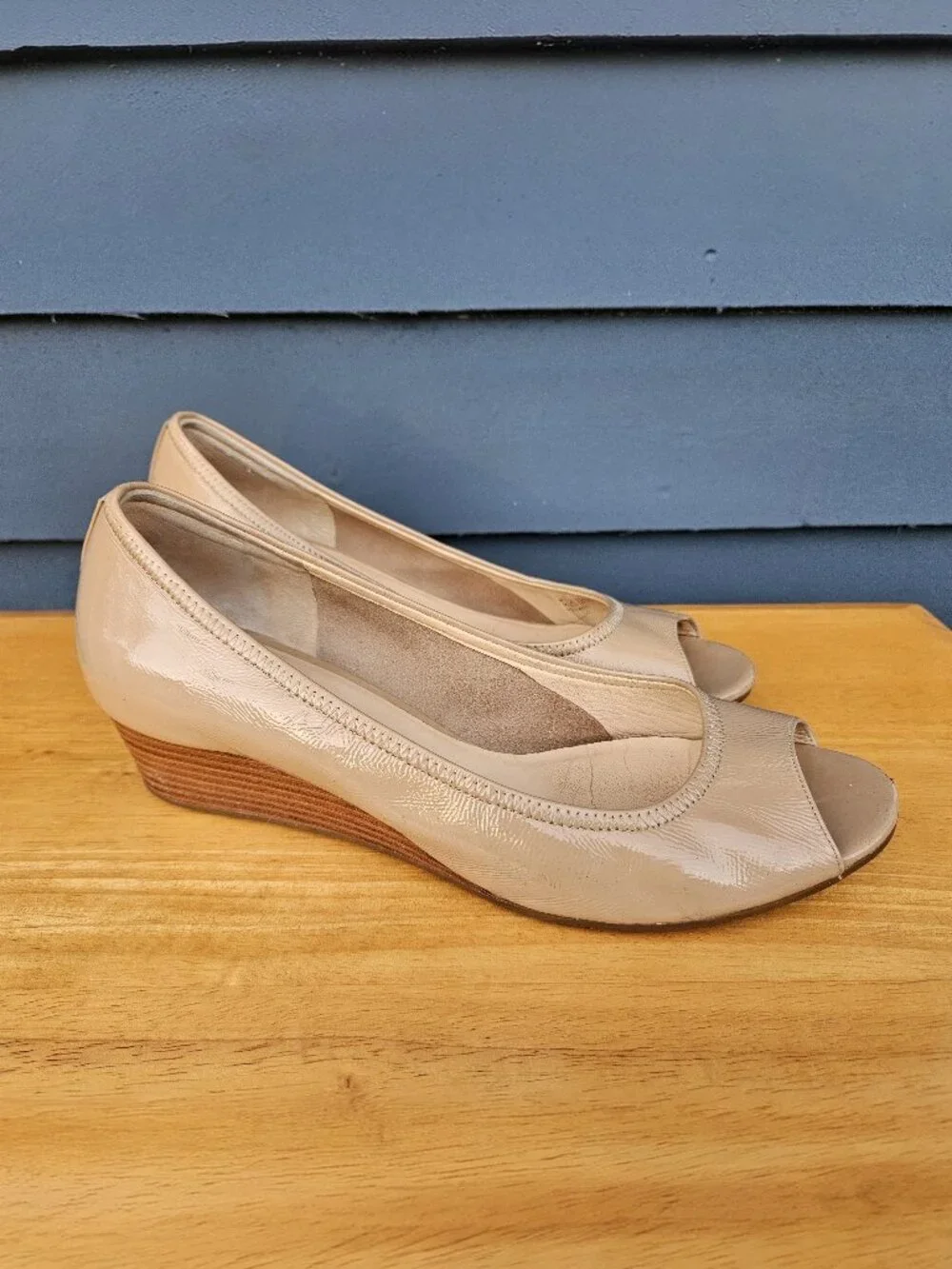 Cole Haan Tan Peep Toe Wedge